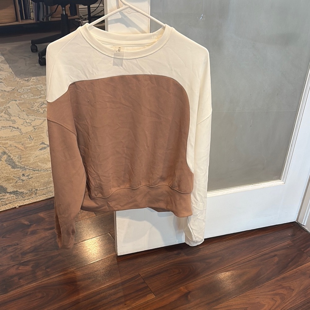 Altar'd State Cream and Brown Oversized Hoodie